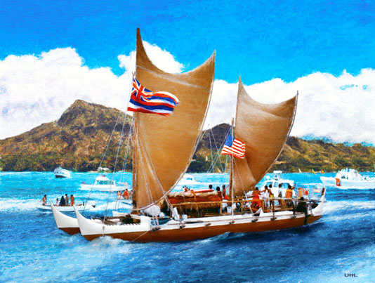 Painting of Hokulea by Phil uhl